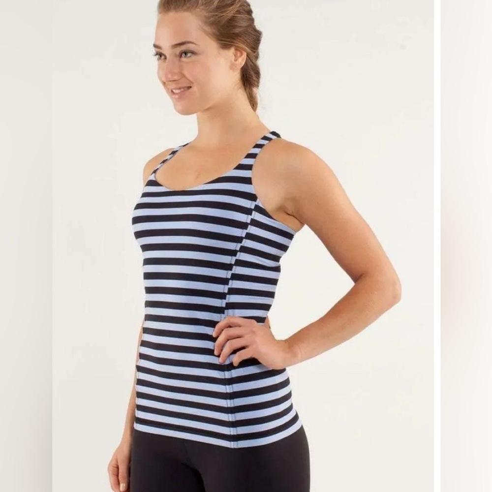 Lululemon Free To Be Tank Top Blue With Stripes Size 4 - Like New